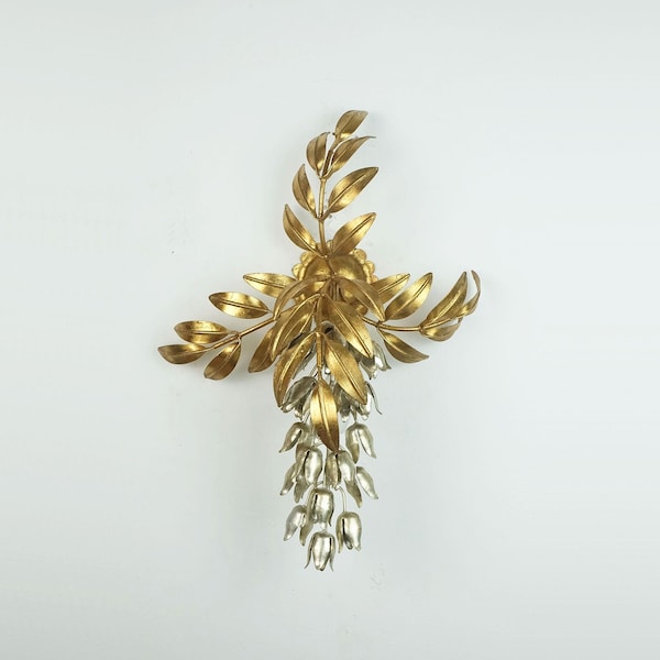 hans kögl WANDLAMPE pioggia d'oro goldregen florentiner lampe metall floral hollywood regency style