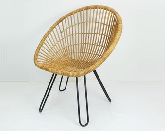 no. 2 of 3 - 1960s mid century ARMCHAIR bamboo wicker with hairpin legs