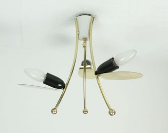 beautiful 1950s mid century 3-light CEILING LIGHT brass metal stilnovo era