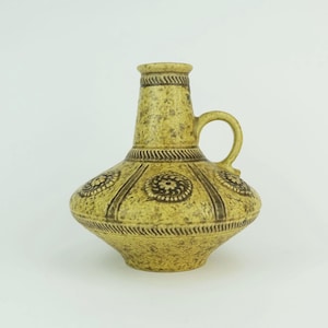 mid century VASE jasba model 1648 20 relief decor yellow and brown glaze 1960s 70s jug