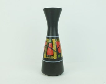 dumler & breiden mid century VASE model 102/25 black glaze colorful abstract decor