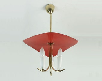 beautiful 1950s mid century 3-light CEILING LIGHT brass metal plastic stilnovo era