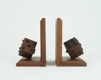 pair of mid century BOOKENDS with dices solid teak wood 60s danish modern