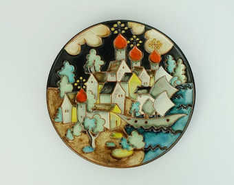 majolika karlsruhe WALL PLATE gustav heinkel 1930s