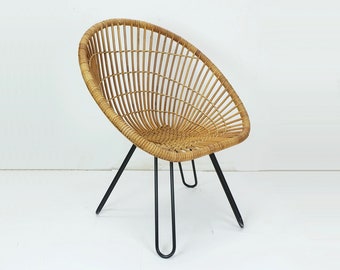 no. 1 of 3 - 1960s mid century ARMCHAIR bamboo wicker with hairpin legs