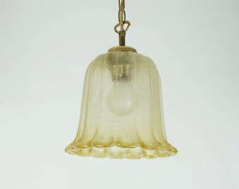 mid century PENDANT LIGHT murano glass amber glass brass 1970s