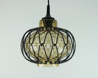 outstanding 1960's mid century smoked glass PENDANT LIGHT with metal frame