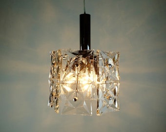 elegant kinkeldey mid century PENDANT LIGHT crystal glass and chrome 14 glass prisms 1960s