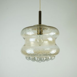 metà secolo LAMPADA A SOSPENSIONE bolla di vetro ambrato in ottone anni &#39;60