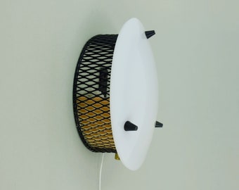 very beautiful 1950s SCONCE tele ambiance metal mesh with white acrylic shade