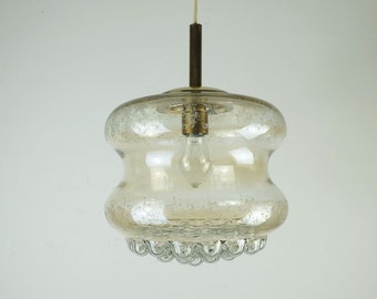 1960's mid century PENDANT LIGHT bubble amber glass and brass