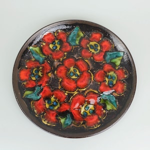 工芸品 Vintage Ruscha Fat Lava Wall Plate RUSCHA Mid Century Fat Lava Wall Plate, Red Floral Decor
