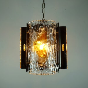mid century PENDANT LIGHT glass metal chrome mazzega 1960s