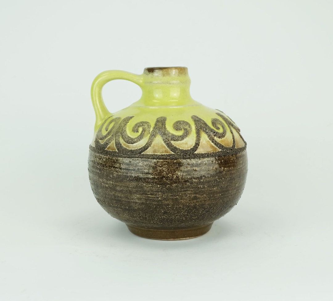Strehla Fat Lava Bowl- Ceramic Orange Brown- 1960s Handmade