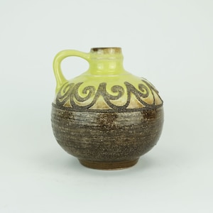 strehla gdr fat lava VASE jug brown lava glaze with yellow model 9017