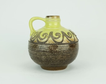 strehla gdr fat lava VASE jug brown lava glaze with yellow model 9017