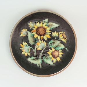 large majolika karlsruhe WALL PLATE sun flowers 1950s