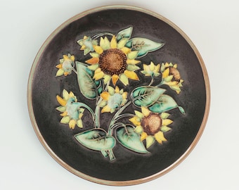 large majolika karlsruhe WALL PLATE sun flowers 1950s