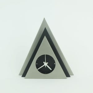 outstanding 1980s TABLE CLOCK black and silver gray metal postmodern style