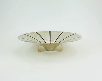 large WMF ikora art déco BOWL silver plated metal stripe decor 1930s 1940s