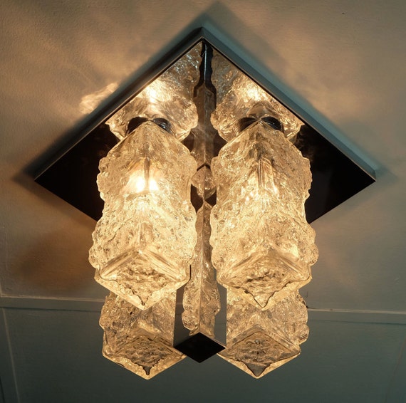 Outstanding Mid Century Flush Mount Ceiling Fixture With 4 Ice Etsy