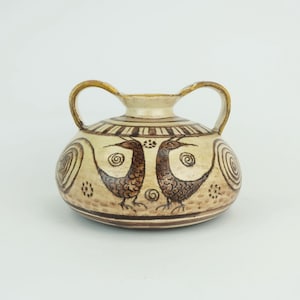 italian mid century double-handle ceramic VASE signed vitali handmade 1970s