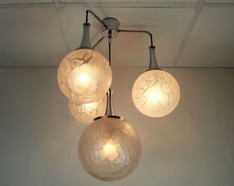 mid century modern 4-light PENDANT LAMP glass and chrome cascading light 1970s