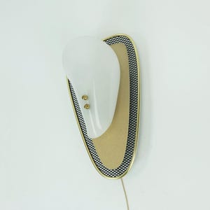very beautiful 1950s SCONCE metal mesh and brass with white acrylic shade