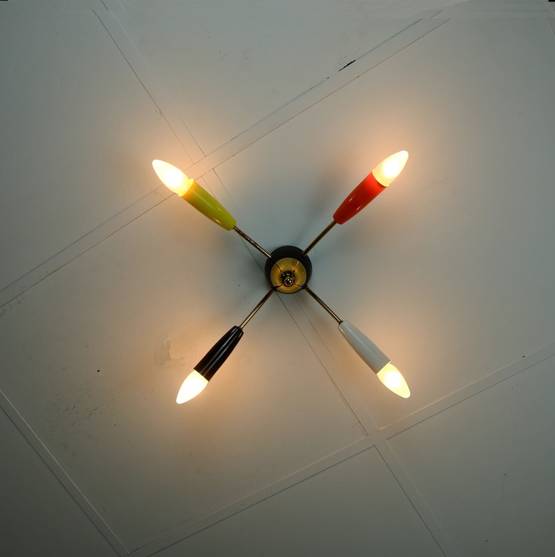 1950s Mid Century Sputnik Ceiling Lamp 4 Arms Brass And Etsy