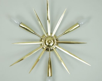 1950s mid century sputnik 3-light brass CEILING FIXTURE