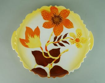 1930s CAKE PLATTER by theodor paetsch floral spray-painted decoration spritzdekor art deco ceramics