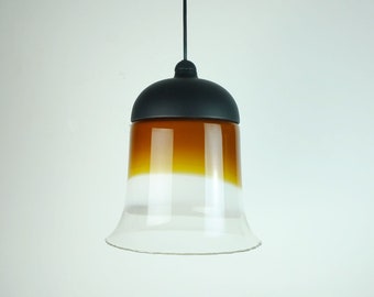 mid century PENDANT LIGHT peill & putzler 1970s amber white and clear glass shade model AH 191