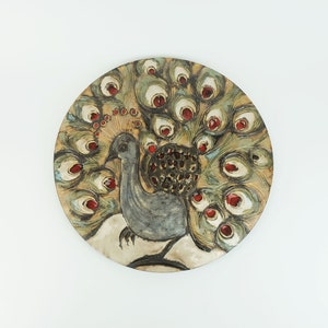 large mid century 14&quot; ruscha WALL TILE peacock motif 1970s
