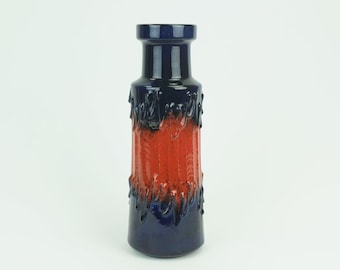 1960s 70s vintage scheurich VASE model 205-32 drip glaze blue and red