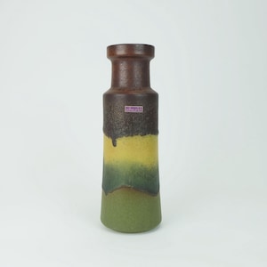 1960s 70s vintage scheurich VASE model 205-32 matte glaze shades of yellow and green and brown