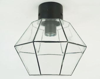 vintage 1960s 70s glashuette limburg CEILING LIGHT flush mount clear glass shade and metal