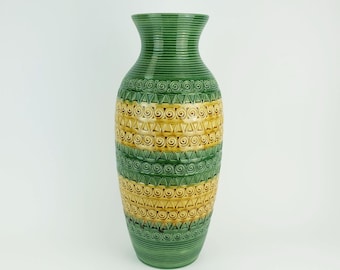 west german 1960s mid century VASE floorvase ü-keramik green ochre relief pattern model 1142-50