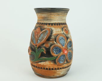 1960s bay ceramic VASE multi-color relief flower decor model 94 17
