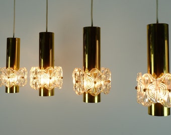 mid century modern 4-light PENDANT LAMP glass and brass 1960s 70s