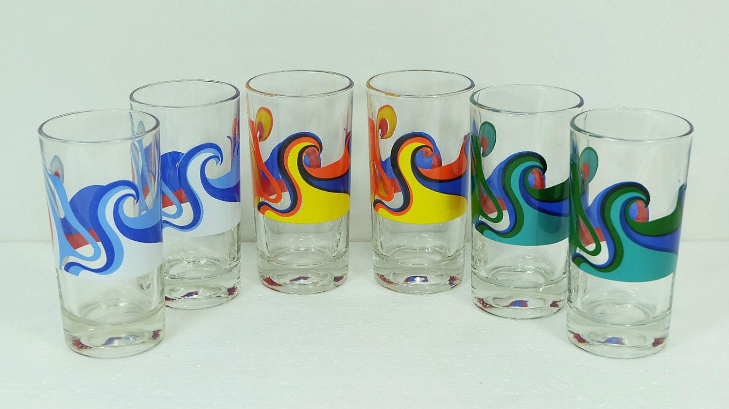 6 great 60er GLASSES drinking glasses psychedelic pop art decor
