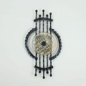 mid century brutalist style wrought iron and glass WALL LAMP sconce 1960s 1970s