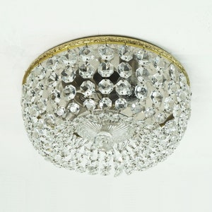 crystal glass PALWA plafoniere glass crystals brass metal 60s hollywood regency style