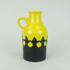 1960s 70s jasba keramik VASE model 1701 17 yellow and black geometric relief pattern