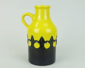 1960s 70s jasba keramik VASE model 1701 17 yellow and black geometric relief pattern