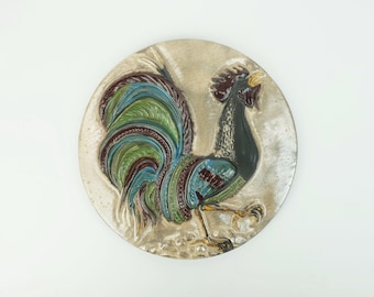 vintage 11" ruscha WALL TILE rooster motif 1970s