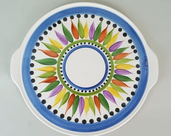 rare 1950s CAKE PLATE villeroy & boch hand painted decor 'karla'