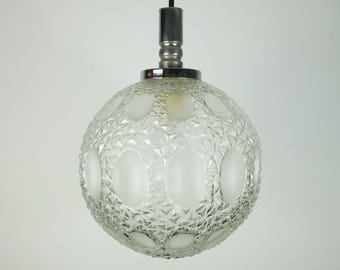 mid century PENDANT LIGHT richard essig structured glass and chrome 1960s 70s
