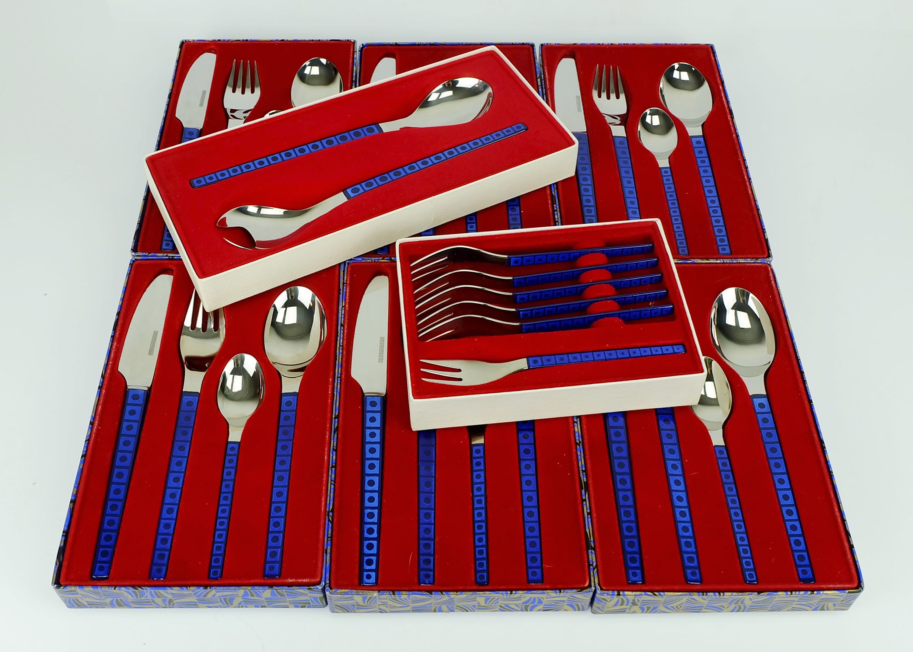 very rare justinus silit porcelain enamel CUTLERY SET for 6 persons 32