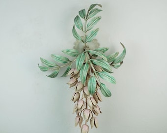 vintage florentine wisteria WALL LAMP metal floral hollywood regency style italy 1970s 80s