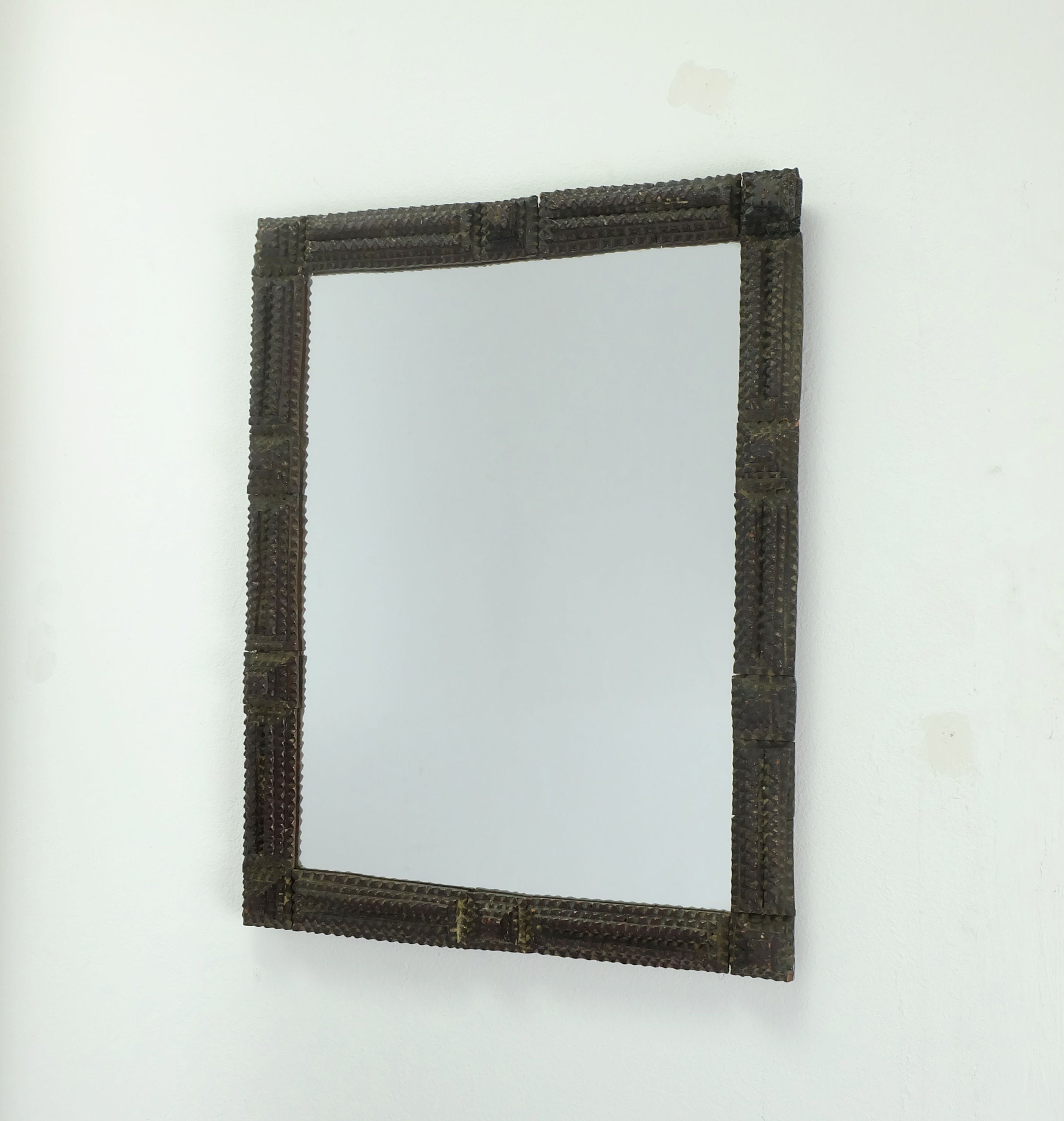 Late 19th Century Tramp Art Mirror Or Picture Frame Carved